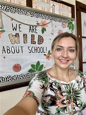 Mrs. Bauer in the classroom.