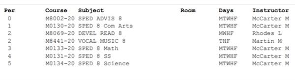 McCarter Schedule 