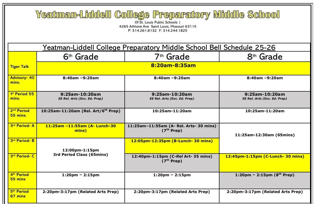 Yeatman Bell Schedule